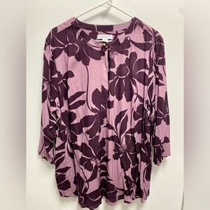 Liz Claiborne Purple and Black Floral Blouse